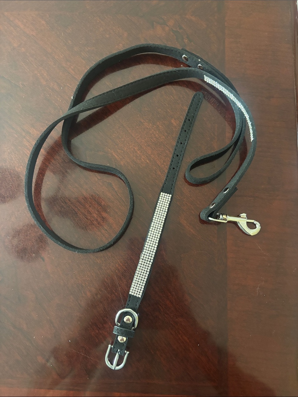 Matching Black Rhinestone Leather Dog Leash and collar